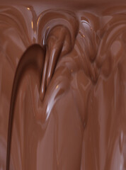 Liquid chocolate flows down. A wavy abstraction depicting a flowing chocolate stream. Brown background.