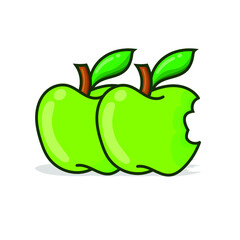 Green apple with sliced another apple. green apple vector illustration with shadow and white background