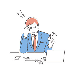 ビジネスパーソン　頭痛がする男性　正面　3色