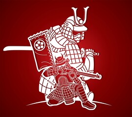 Samurai Warrior Action Cartoon Graphic Vector