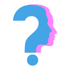 illustration of symbol of question mark with head of man and woman in white background.