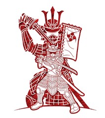 Samurai Warrior Action Cartoon Graphic Vector