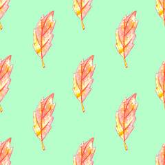 Watercolor autumn leaves seamless pattern. Colorful fall background and texture for seasonal design, packaging, home textiles, fabric, thanksgiving theme and happy fall