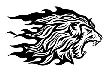 Illustration of a fiery lion on a white background.