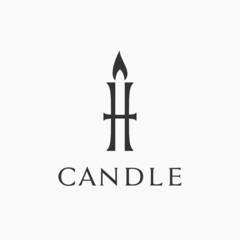 Candle logo vector illustration design, Simple Initial Letter H with Wax Fire logo design