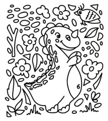 Dinosaurs in black outline isolated on white background, dino clipart collection of cartoon animals for coloring book, nursery, posters and children room. Vector illustration