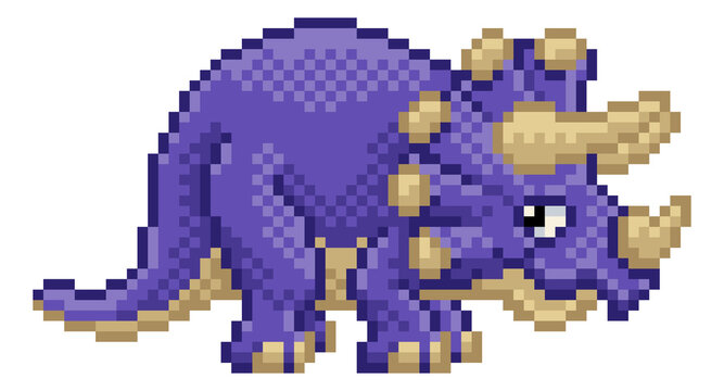 Triceratops Pixel Art Dinosaur Video Game Cartoon