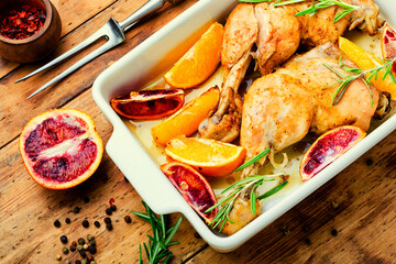 Baked chicken legs with oranges