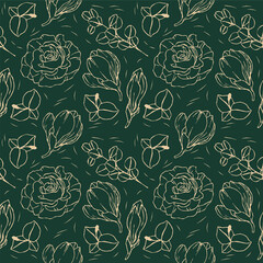 set seamless pattern with leaves ans flowers
