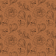 set seamless pattern with leaves ans flowers