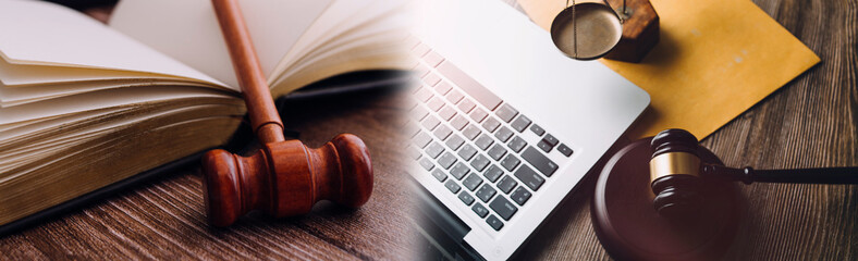 justice and law concept.Male judge in a courtroom on wooden table and Counselor or Male lawyer...