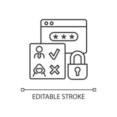 Access control linear icon. Authorization. Selective restriction. Prevent unauthorized operations. Thin line customizable illustration. Contour symbol. Vector isolated outline drawing. Editable stroke