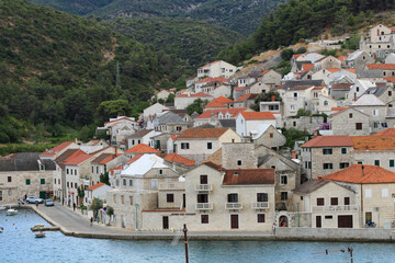 Fototapeta na wymiar The top view of Pucisca town, Brac island, Croatia 