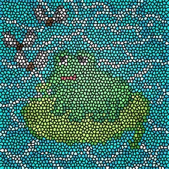 Mosaic frog in a lotus pond. Colored glass. Abstract background.