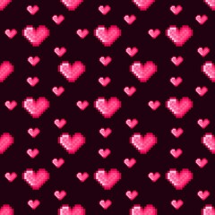 Naklejka na ściany i meble Heart pattern pixel art. Seamless pattern. Pixel art heart pattern. Valentine's Day.