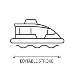 Water taxi linear icon. Traveling across harbour. Water bus. Ferry service. Sightseeing trip. Thin line customizable illustration. Contour symbol. Vector isolated outline drawing. Editable stroke