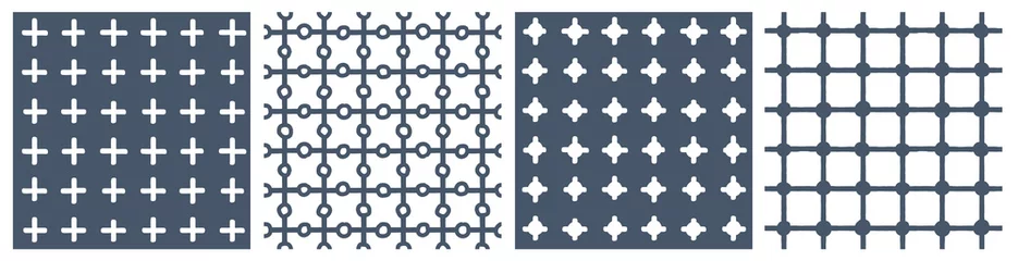 Gordijnen Blauwe set van abstracte raster naadloze patronen. Vector winter handgetekende illustraties op witte achtergrond © essskina