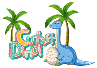 Cute dinosaur cartoon character with cutest dino font banner © GraphicsRF