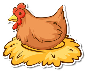 Chicken sitting on hay sticker