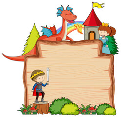 Blank wooden banner with fantasy cartoon character isolated