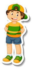 Sticker template with a boy cartoon character isolated
