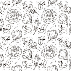 set seamless pattern with leaves ans flowers