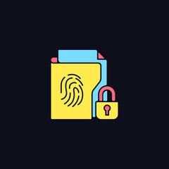 Sensitive information protection RGB color icon for dark theme. Preventing unauthorized access. Isolated vector illustration on night mode background. Simple filled line drawing on black