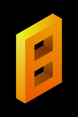 Gradient golden number 8 in isometric style. Yellow figure isolated on black background. Learning numbers, price, place.