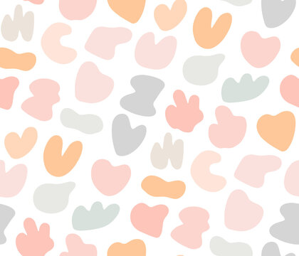 Cute gentle childish seamless pattern with colorful pastel spot stans. Sweet delicate background, textile print for kids with abstract random blobs