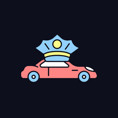 Chauffeur hire RGB color icon for dark theme. Personal driver. Driving passenger vehicle. Operate luxury car. Isolated vector illustration on night mode background. Simple filled line drawing on black