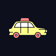 London cab RGB color icon for dark theme. Hackney carriage. Minicab service. Public transportation. Isolated vector illustration on night mode background. Simple filled line drawing on black