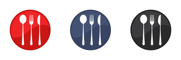 Fork, spoon and knife icons set, menu logo, cutlery silhouette. Web design. Vector illustration.