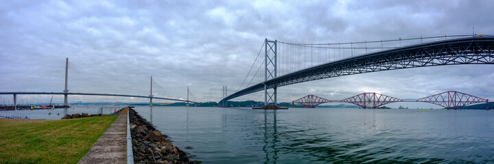 The Forth Crossings - the Forth Rail Bridge and the two road bridges  - from South Queensferry, Scotland