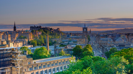 Fototapeta na wymiar Summer evening and twilight view over the city of Edinburgh from Calton Hill, Edinburgh, Scotland