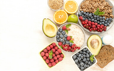 Healthy food, ingredients for delicious snacks, diet breakfast