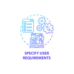 Specify user requirements concept icon. User-centered design abstract idea thin line illustration. Analyzing user journey map. Supporting consumer accessibility. Vector isolated outline color drawing - obrazy, fototapety, plakaty