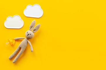 Knitted toy easter bunny for newborn baby or baby shower