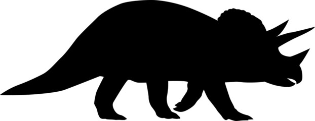 The silhouette of a large dinosaur with horns on its head. Collection of Jurassic animals. Black and white illustration of dinosaurs for children.