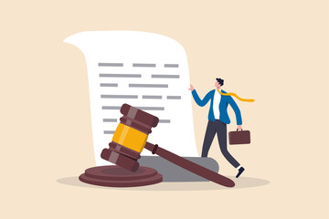 Legal document, attorney or court professional office, law and judgment approval paper concept, mature lawyer holding legal document with a gavel hammer symbol of court or judgement. - obrazy, fototapety, plakaty