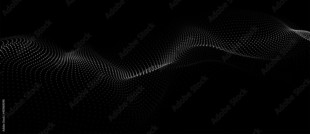 Aufkleber digital dynamic wave of particles. vector abstract black futuristic background. big data visualizati