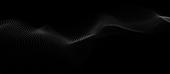 Digital dynamic wave of particles. Vector abstract black futuristic background. Big data visualization. - obrazy, fototapety, plakaty