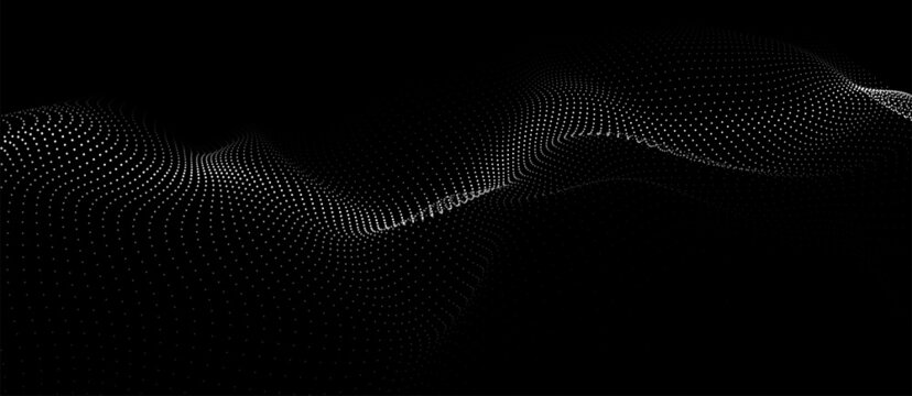 Digital dynamic wave of particles. Vector abstract black futuristic background. Big data visualization.