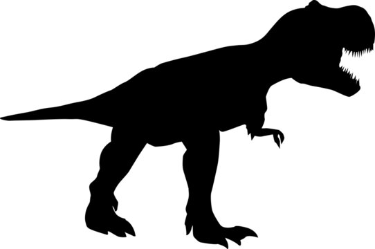 Dinosaur. The silhouette of a large dinosaur and the most terrible and evil. Collection of Jurassic animals. Black and white illustration of dinosaurs for children.