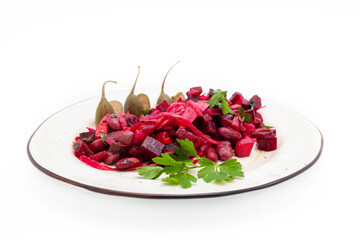 Traditional Russian salad vinaigrette. Beetroot salad.