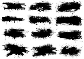 Ink Splashes Brush Strokes - Black Abstract Illustrations Isolated on White Background as a Source for Your Graphic Projects, Vector - 451971756