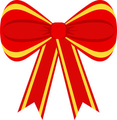 Decorative festive red bow with yellow edging. Icon for greeting cards.