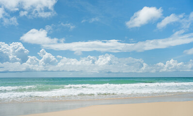 Amazing dramatic blue sky and clouds daylight.Beautiful Landscape views popular beach waves and sea background. 
