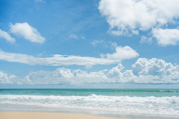 Beautiful Landscape views famous beach waves and sea of sunny  background. Fantastic colorful sunset on summer.