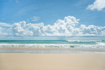 Amazing dramatic blue sky and clouds daylight.Beautiful Landscape views famous beach waves and sea background. 