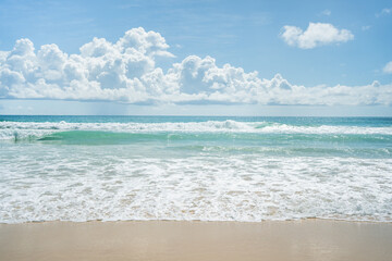 Beautiful Landscape views popular beach waves and sea background. Fantastic colorful sunset on summer.
